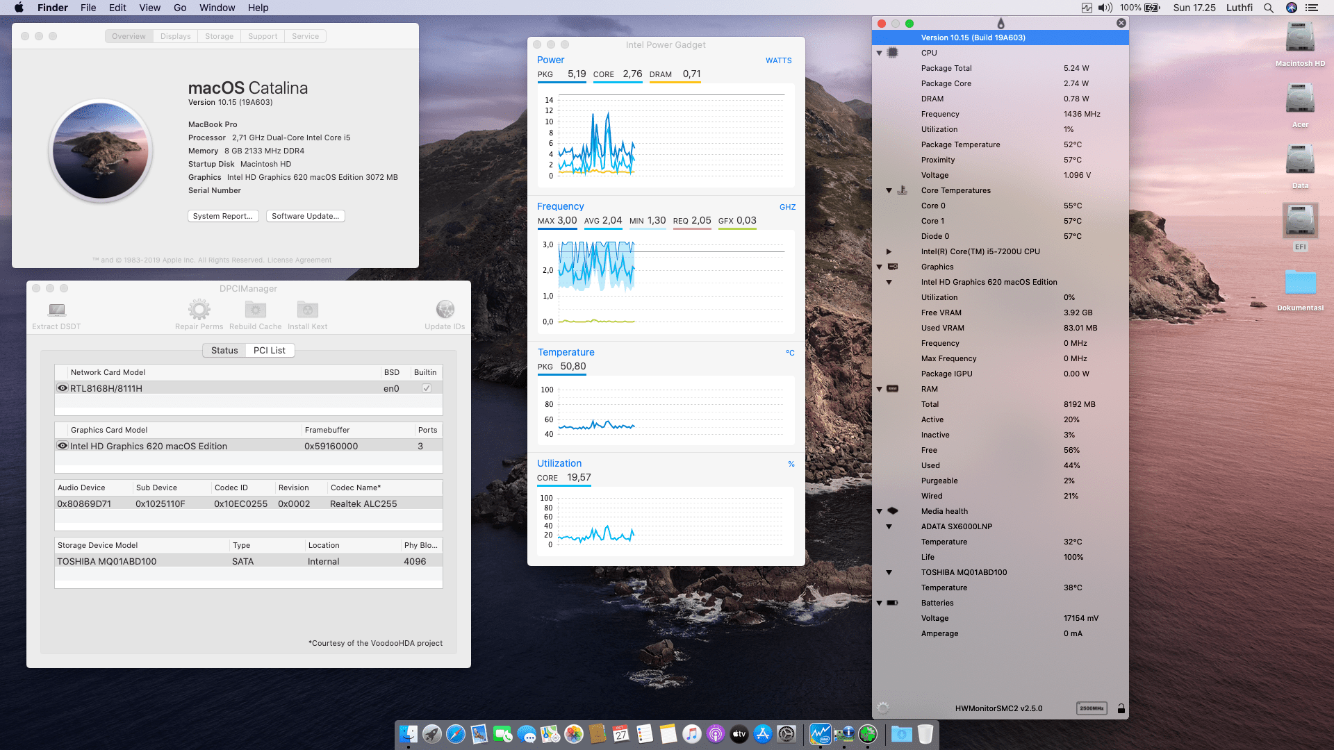 Success Hackintosh macOS Catalina 10.15 Build 19A603 at Acer E5-475G-560B